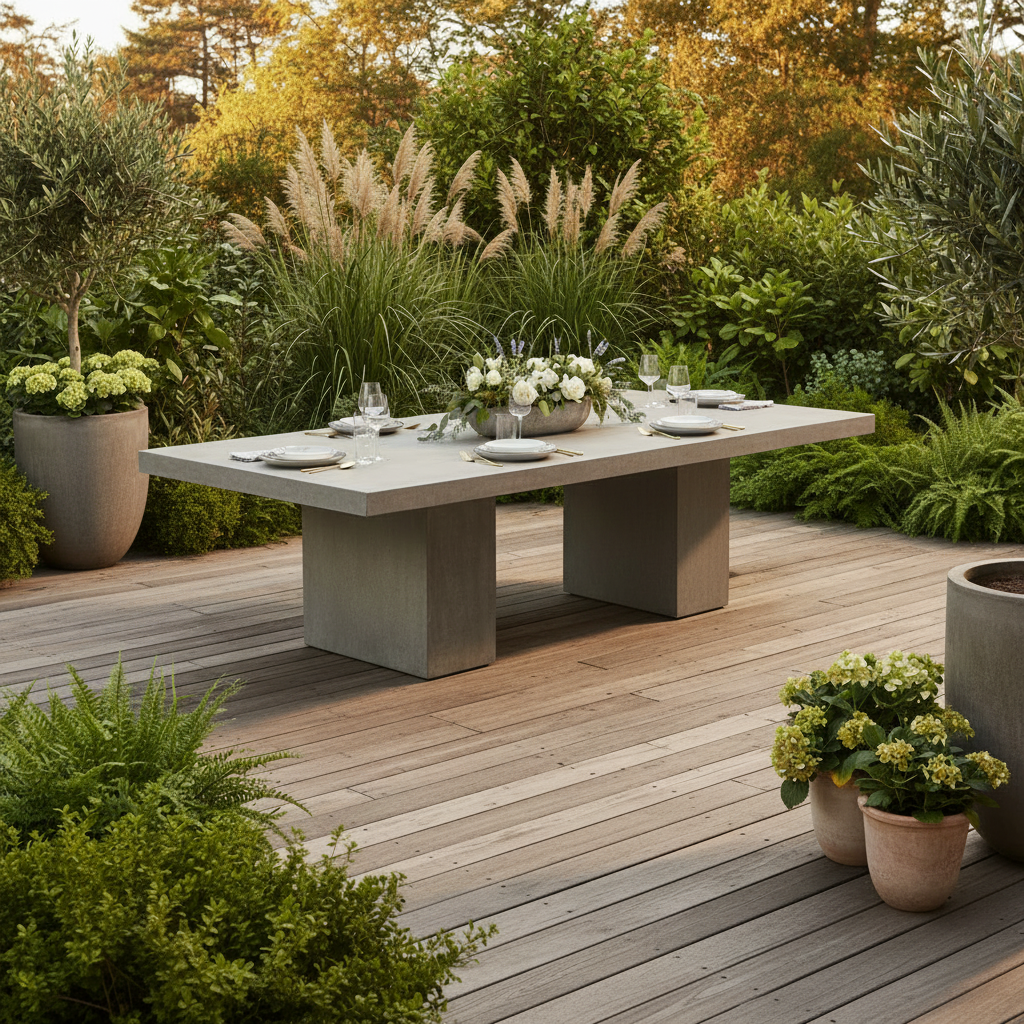 Dean Long Explores Japandi Elegance: Zen Outdoor Concrete Dining Table ...