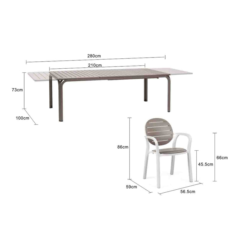 Nardi Alloro 210/280 cm Table Palma Chair Outdoor Dining Setting