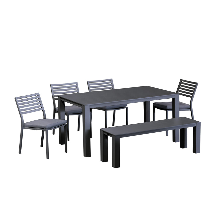 Vernon 160 cm Table Vernon 140 cm Bench and Coda Chair Outdoor Dining Setting