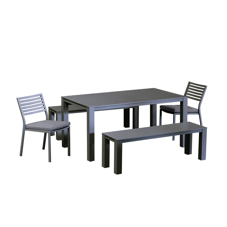 Vernon 160 cm Table Vernon 140 cm Bench and Coda Chair Outdoor Dining Setting