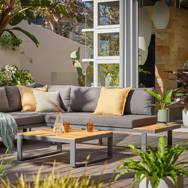 Alpha Lounge Setting in charcoal colour, Hannover Outdoor Aluminium Corner Lounge Outdoor Furniture Outdoor Lounge with 3-seater sofa, 2-seater sofa, and coffee table