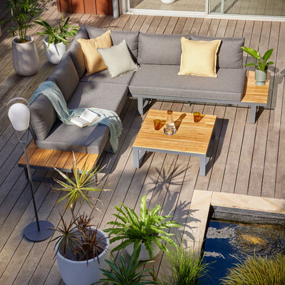 Alpha Lounge Setting in charcoal colour, Hannover Outdoor Aluminium Corner Lounge Outdoor Furniture Outdoor Lounge with 3-seater sofa, 2-seater sofa, and coffee table