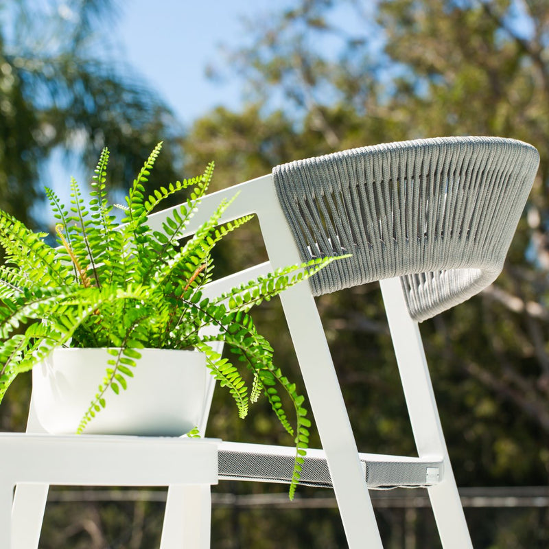 Auto Dining Chair in rope or twist wicker, available in charcoal/white, lightweight for outdoor furniture