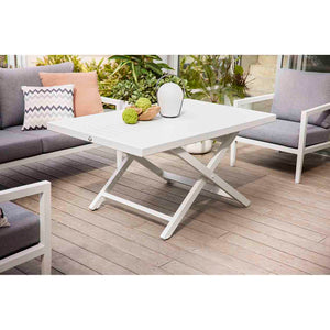 Bradford pop-up coffee table in charcoal, ideal for outdoor furniture, made of durable Aluminium with a concrete table look.