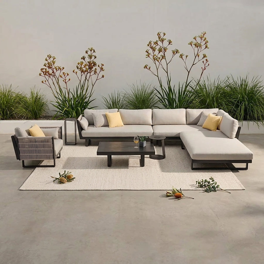 Breeze Rope Outdoor 6 Seater Lounge Setting With Coffee Table 114 cm