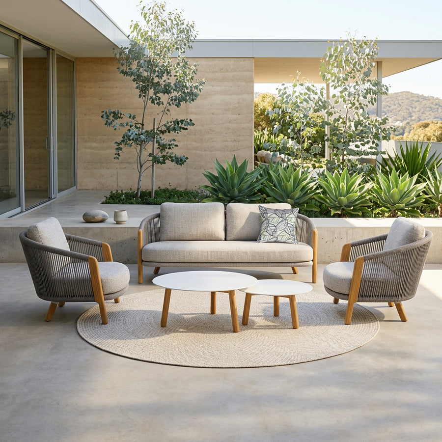 Milano 4 Seater Outdoor Teak and Rope Lounge with Coffee Table Set