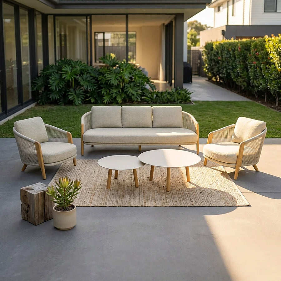 Milano 5 Seater Outdoor Teak and Rope Lounge With Coffee Table Set