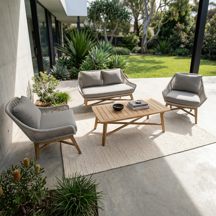 String Teak Outdoor 4 Seater Lounge with Coffee Table