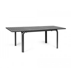 Black 140/210 cm Nardi Alloro Resin Extension Dining Table, ideal for alfresco furniture setups, displayed on a plain white background, viewed from a front angle.