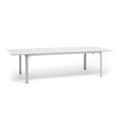 White 210/280 cm Nardi Alloro Resin Extension Dining Table, ideal for alfresco furniture setups, displayed on a plain white background, viewed from a front angle.
