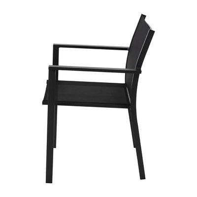 April Dining Chairs, aluminium outdoor dining furniture, outdoor chairs in charcoal, stackable for storage, on a white background.