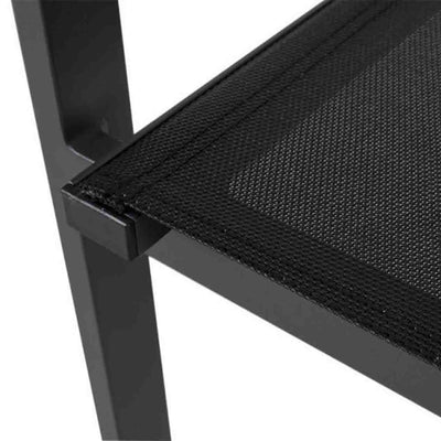 Close up of charcoal April Dining Chairs, aluminium outdoor furniture for outdoor dining, stackable outdoor chairs.