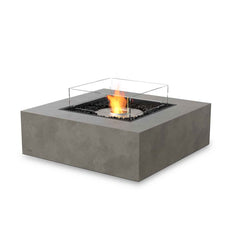 Ecosmart Base 40 square grey firepit, set against plain white background, designed for outdoor furniture spaces