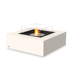 Ecosmart Base 40 square white firepit, set against plain white background, a sleek option for outdoor furniture