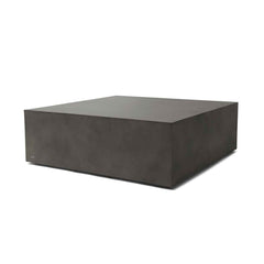 100 cm square-shaped outdoor concrete coffee table in grey. This is one of the many concrete table options from our 'Blinde' range. The coffee table is displayed on a plain white background, viewed from a front angle.