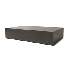 165 cm rectangular outdoor concrete coffee table in grey. This is one of the many concrete table options from our 'Blinde' range. The coffee table is displayed on a plain white background, viewed from a front angle.