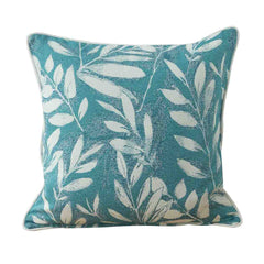 The blue & white 45 cm Bluemoon outdoor cushion with the leaf pattern design is displayed on a plain white background, viewed from the front. This cushion is excellent if you're looking to add a pop of colour to your outdoor furniture.