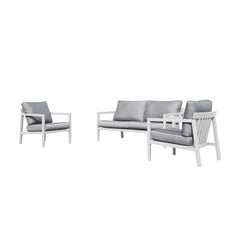 Bradford aluminium outdoor furniture, 4-seater outdoor lounge with white frame and grey cushions, perfect for modern spaces and Australia's harsh climate.