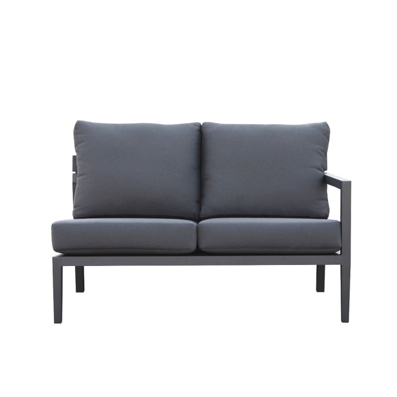 Bradford aluminium outdoor furniture, a sleek grey couch with two pillows, perfect as outdoor balcony furniture in Australia&