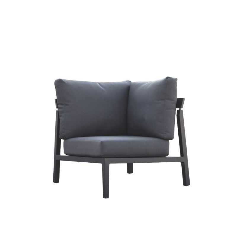 Bradford aluminium outdoor furniture, a sleek grey sofa with a pillow, perfect as outdoor balcony furniture for modern spaces.