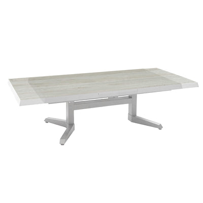 Clifton Range outdoor furniture featuring extendable concrete table with aluminium frame and woody grain details.