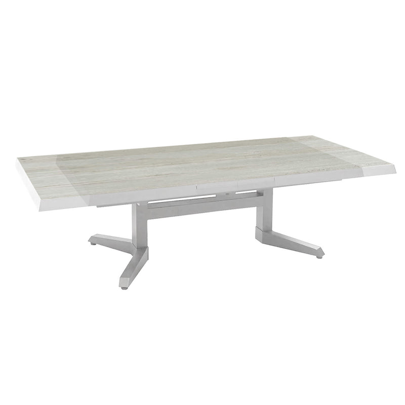 Clifton Range outdoor furniture featuring extendable concrete table with aluminium frame and woody grain details.
