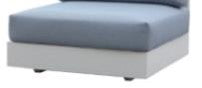 Bottom half of a grey ottoman against a white background.