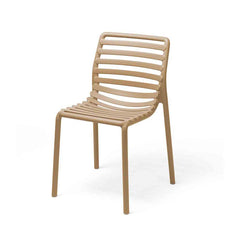 Light-brown resin Nardi Doga outdoor dining chair, perfect for alfresco furniture setups, displayed on a plain white background, viewed from a front angle.