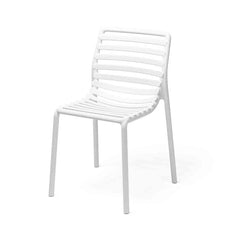 White resin Nardi Doga outdoor dining chair, perfect for alfresco furniture setups, displayed on a plain white background, viewed from a front angle.