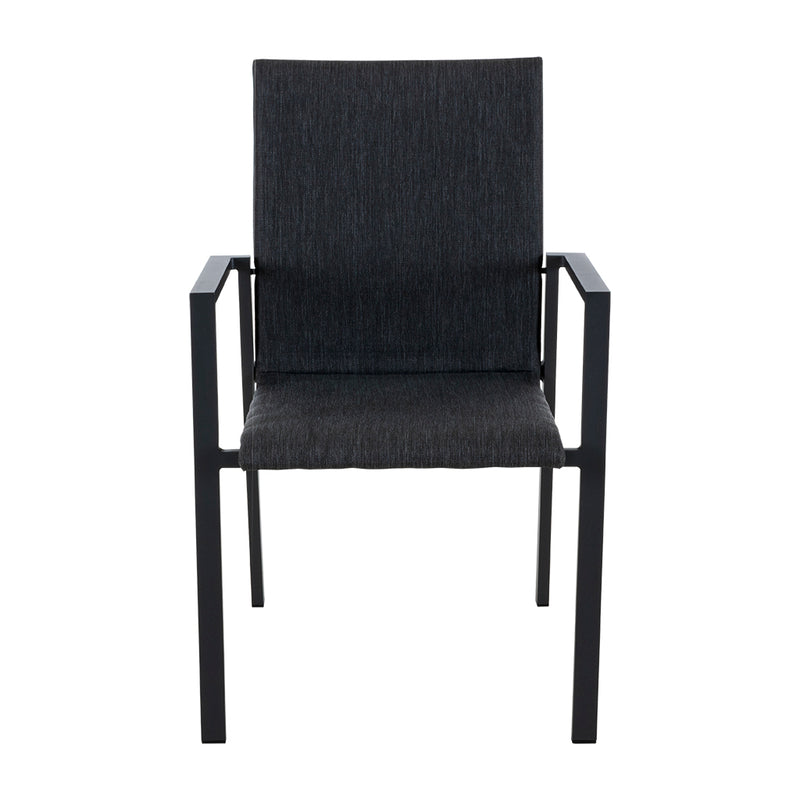 Black Eden aluminium outdoor dining furniture chair, a durable outdoor chair on a white background.