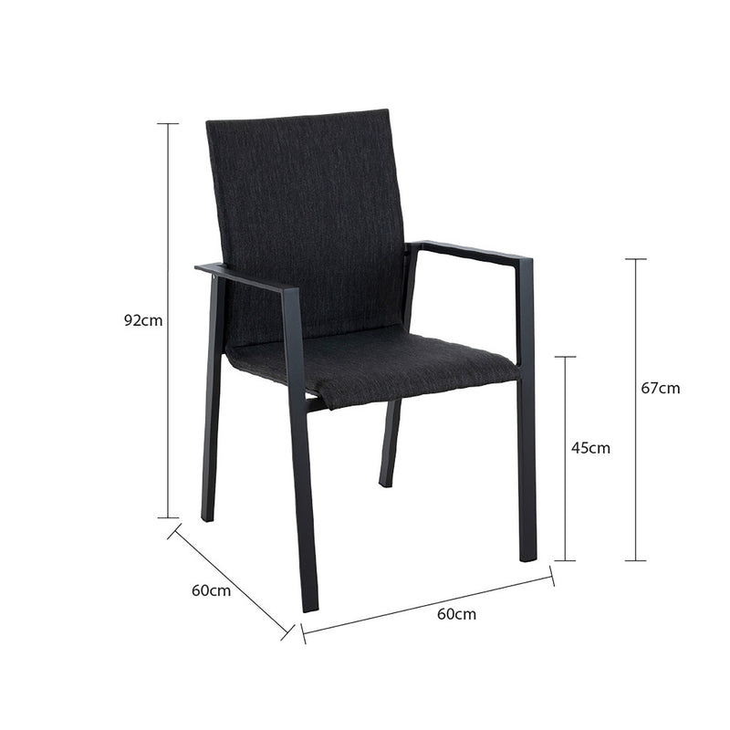 Black aluminium Eden outdoor dining chair, a lightweight and rust-free piece of outdoor dining furniture.