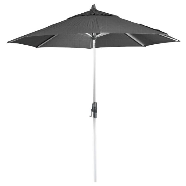 Black 330 cm octagonal outdoor umbrella displayed on a plain white background, viewed from the front.