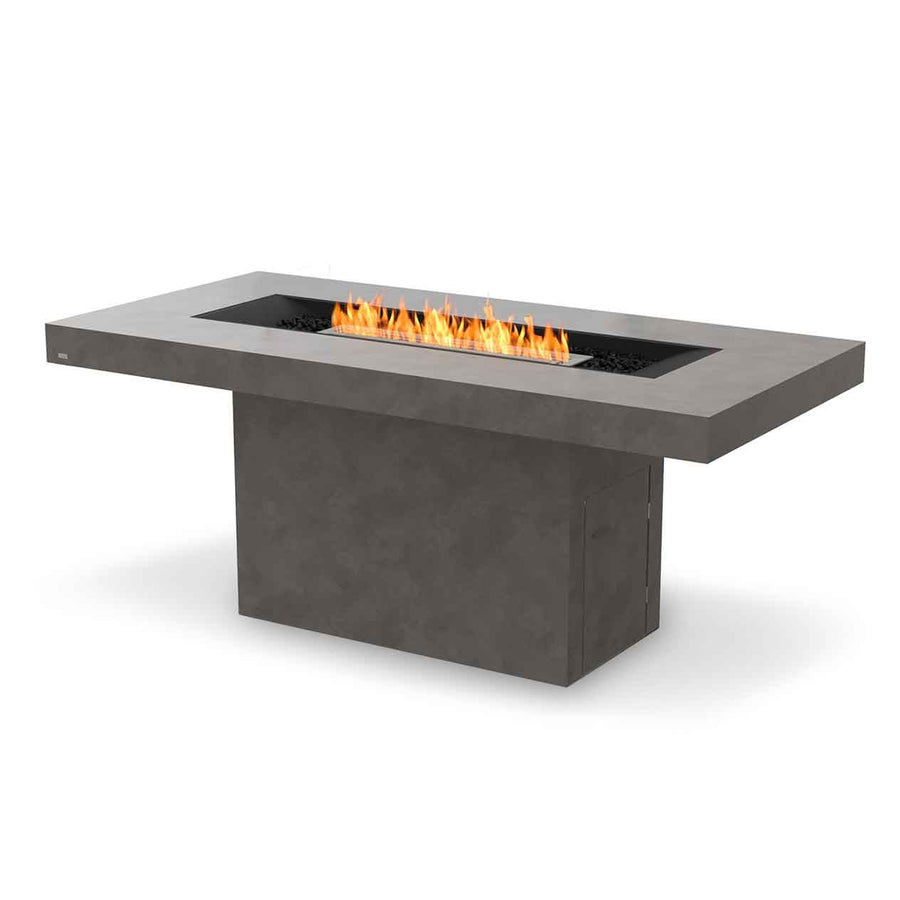 Ecosmart Gin 90 grey rectangular firepit set against a plain white background, designed to complement outdoor furniture settings