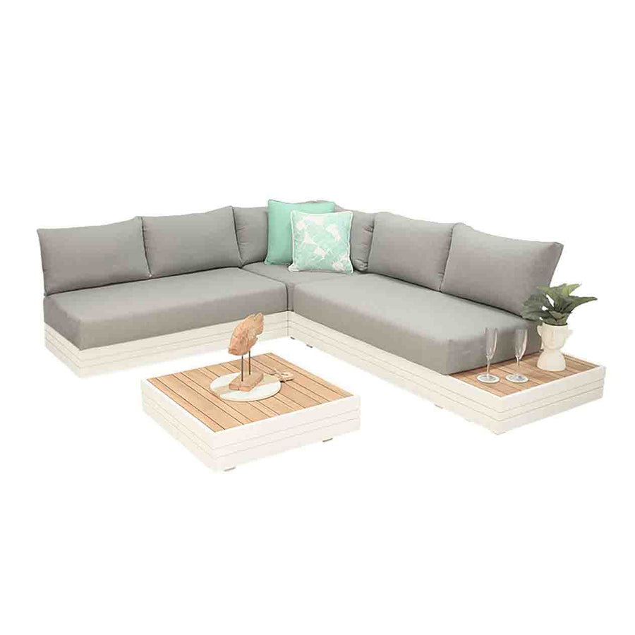 Hannover 5 Seater Aluminium Outdoor Modular Lounge With Coffee Table White