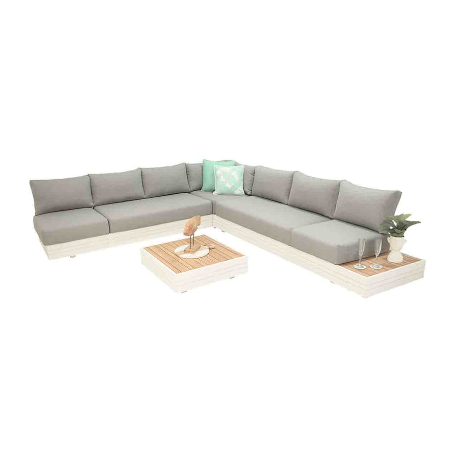 Hannover 7 Seater Aluminium Outdoor Modular Lounge With Coffee Table White