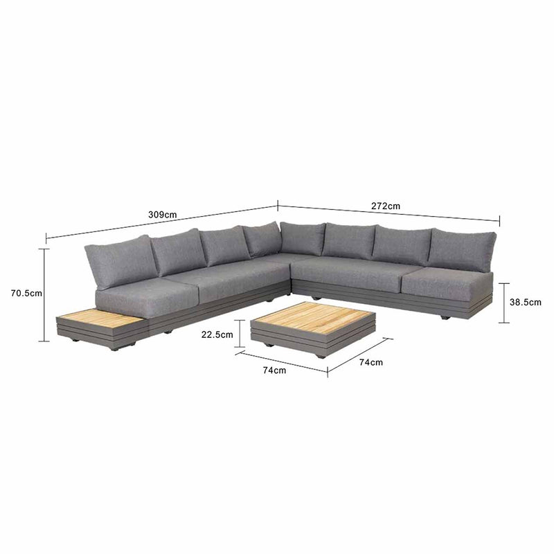 7-seater Sofa Hannover outdoor lounge set in charcoal/white, colorfast fabric, outdoor furniture