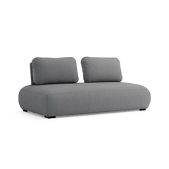 Dark-grey luxury 'Iowa' 2 seater upholstered outdoor lounge, great for enhancing outdoor living, displayed on a plain white background, viewed from a front angle.