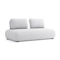 Light-grey luxury 'Iowa' 2 seater upholstered outdoor lounge, great for enhancing outdoor living, displayed on a plain white background, viewed from a front angle.