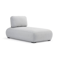 Light-grey luxury 'Iowa' chaise upholstered outdoor lounge, great for enhancing outdoor living, displayed on a plain white background, viewed from a front angle.