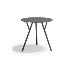 50 cm black luxury aluminium 'Iowa' round outdoor coffee table, great for alfresco furniture setups, displayed on a plain white background, viewed from the front.
