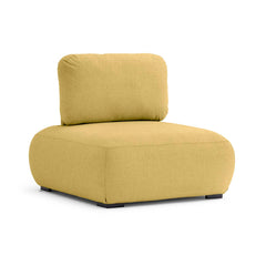 Yellow luxury 'Iowa' upholstered outdoor sofa, great for enhancing outdoor living, displayed on a plain white background, viewed from a front angle.