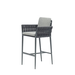 Dark grey rope 'Lawson' outdoor bar stool, displayed on a plain white background, viewed from a front angle.