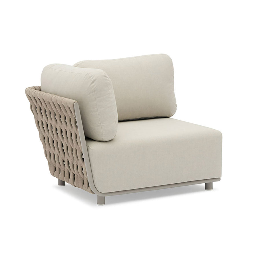 Outdoor furniture set from Lawson Collection featuring wicker lounge chair, rope chair, and other pieces, all in charcoal, displayed on a white background.