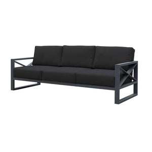 Aluminium 3 seater lounge with charcoal frame and cushions from Linear Lounge collection, a robust aluminium outdoor furniture set including outdoor lounge chair, perfect for outdoor oasis.