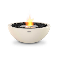 White round Ecosmart Mix600 firepit set against a white background, a stylish addition to outdoor furniture.