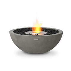 Grey round Ecosmart Mix600 firepit set against a white background, ideal for enhancing outdoor furniture spaces.