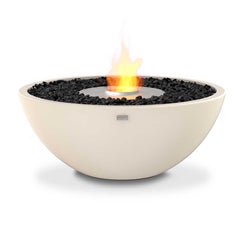 Circular white EcoSmart Mix850 firepit set against a plain white background, enhancing sleek outdoor furniture decor.