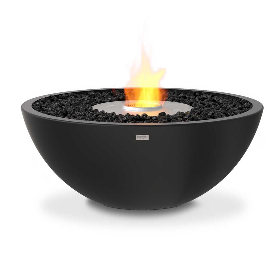 Circular black EcoSmart Mix850 firepit set against a plain white background, ideal for outdoor furniture setups.
