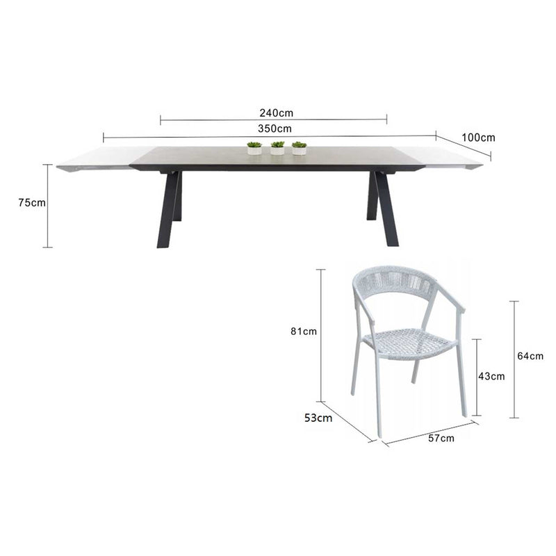 Neverland Extension Table Auto Wicker Chair Outdoor Dining Setting