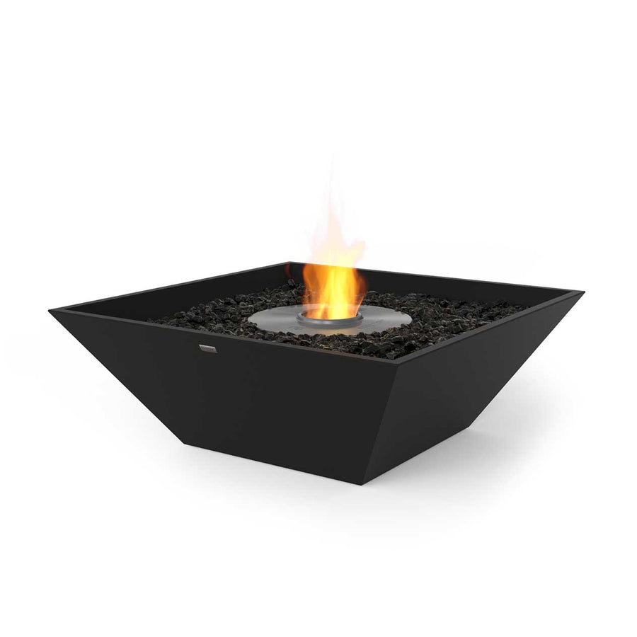 Black square EcoSmart Nova 850 outdoor firepit displayed on a plain white background, viewed from a front angle.